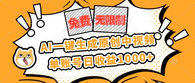 免费无限制,Ai一键生成原创中视频,单账号日收益1000+-老吴出海笔记