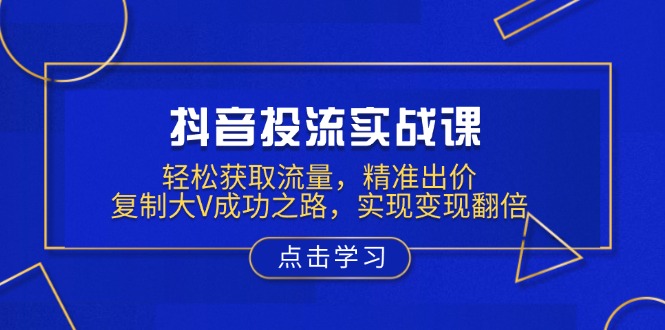 抖音投流实战课,轻松获取流量,精准出价,复制大V成功之路,实现变现翻倍-老吴出海笔记