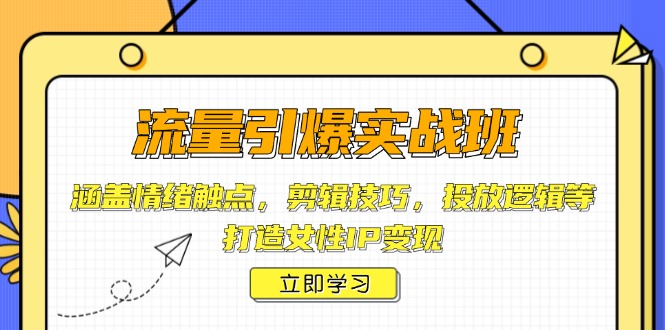 流量引爆实战班,涵盖情绪触点,剪辑技巧,投放逻辑等,打造女性IP变现-老吴出海笔记