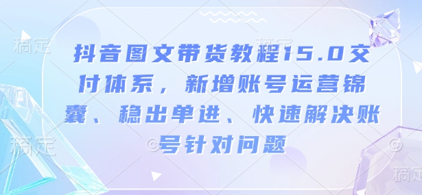 抖音图文带货教程15.0交付体系,新增账号运营锦囊、稳出单进、快速解决账号针对问题-老吴出海笔记