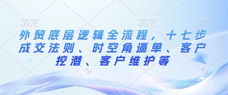 外贸底层逻辑全流程,十七步成交法则、时空角逼单、客户挖潜、客户维护等-老吴出海笔记