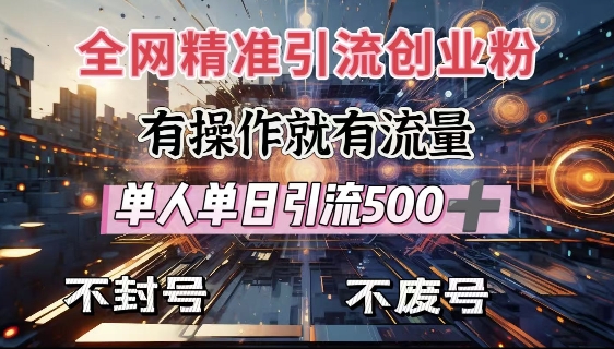 全网独家引流创业粉，有操作就有流量，单人单日引流500+，不封号、不费号-老吴出海笔记