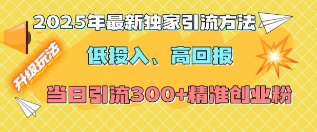 2025年最新独家引流方法,低投入高回报?当日引流300+精准创业粉-老吴出海笔记