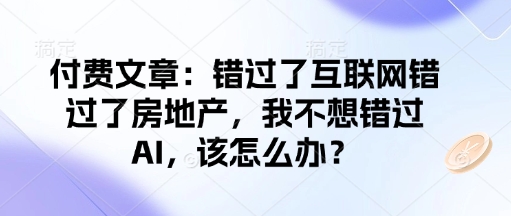 付费文章：错过了互联网错过了房地产，我不想错过AI，该怎么办？-老吴出海笔记