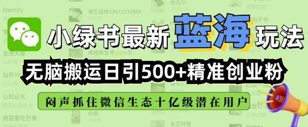 小绿书无脑搬运引流,全自动日引500精准创业粉,微信生态内又一个闷声发财的机会-老吴出海笔记