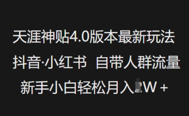 天涯神贴4.0版本最新玩法，抖音·小红书自带人群流量，新手小白轻松月入过W-老吴出海笔记