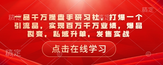一品千万操盘手研习社,打爆一个引流品,实现百万千万业绩,爆品裂变,私域升单,发售实战-老吴出海笔记