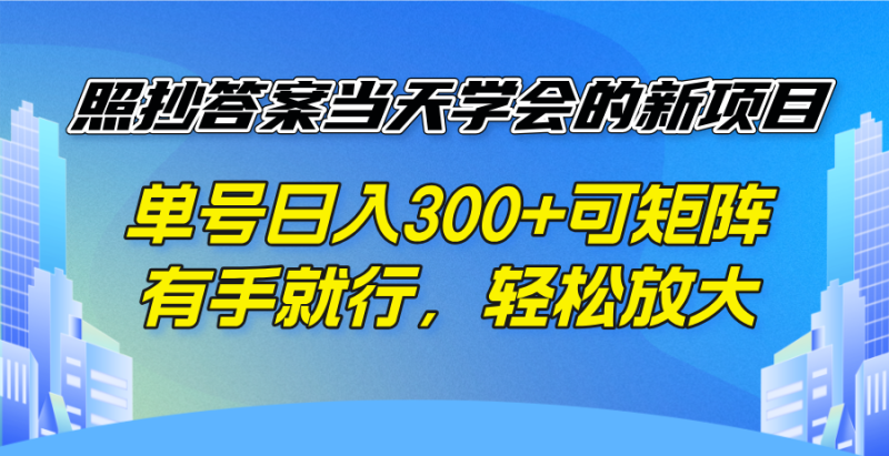 照抄答案当天学会的新项目,单号日入300 +可矩阵,有手就行,轻松放大-老吴出海笔记