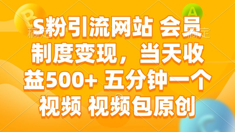 S粉引流网站 会员制度变现，当天收益500+ 五分钟一个视频 视频包原创-老吴出海笔记