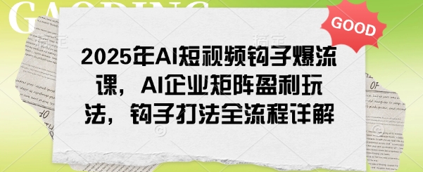 2025年AI短视频钩子爆流课,AI企业矩阵盈利玩法,钩子打法全流程详解-老吴出海笔记