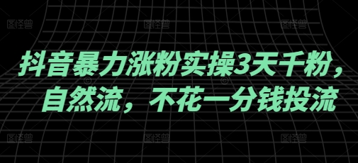 抖音暴力涨粉实操3天千粉，自然流，不花一分钱投流，实操经验分享-老吴出海笔记