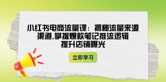小红书电商流量课：揭秘流量来源渠道,掌握爆款笔记推流逻辑,提升店铺曝光-老吴出海笔记