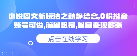 小说推文图文新玩法之动静结合,0粉抖音账号可做,简单粗暴,单日变现多张-老吴出海笔记