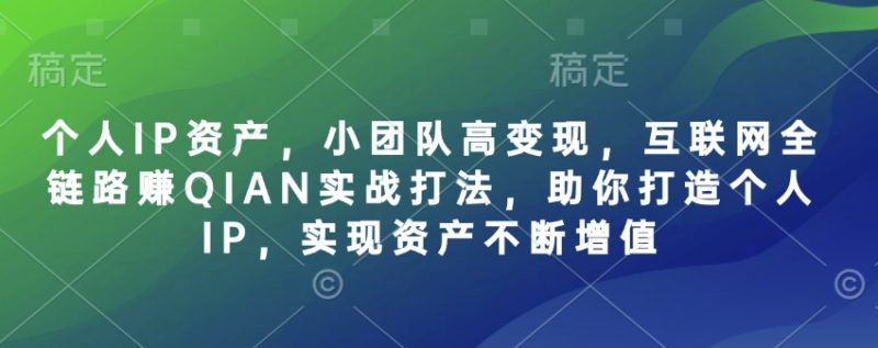 个人IP资产,小团队高变现,互联网全链路赚QIAN实战打法,助你打造个人IP,实现资产不断增值-老吴出海笔记