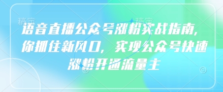 语音直播公众号涨粉实战指南，你抓住新风口，实现公众号快速涨粉开通流量主-老吴出海笔记
