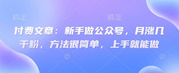 付费文章:新手做公众号,月涨几干粉,方法很简单,上手就能做-老吴出海笔记