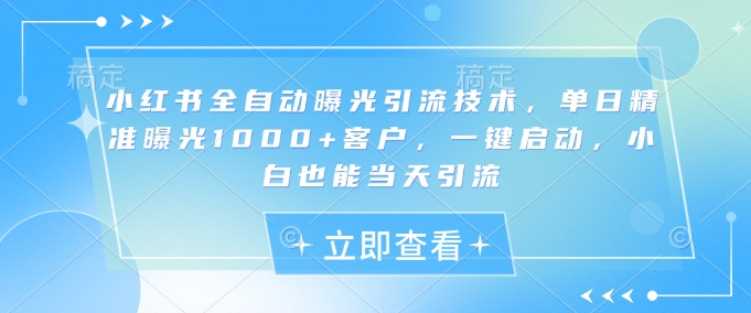小红书全自动曝光引流技术,单日精准曝光1000+客户,一键启动,小白也能当天引流【揭秘】-老吴出海笔记