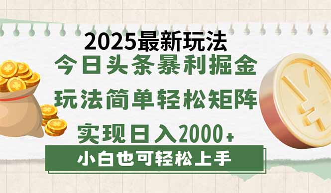 今日头条2025最新玩法,思路简单,复制粘贴,轻松实现矩阵日入2000+-老吴出海笔记