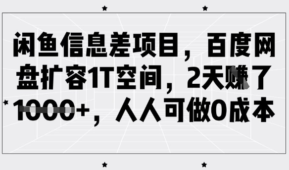 闲鱼信息差项目,百度网盘扩容1T空间,2天收益1k+,人人可做0成本-老吴出海笔记