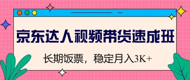 京东达人视频带货速成班，长期饭票，稳定月入3K-老吴出海笔记