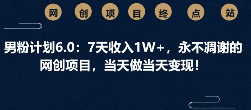 男粉计划6.0：7天收入1W+，永不凋谢的网创项目，当天做当天变现！-老吴出海笔记
