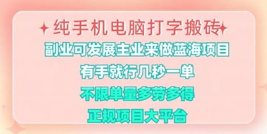 纯手机电脑打字搬砖,有手就行,几秒一单,多劳多得,正规项目大平台【揭秘】-老吴出海笔记