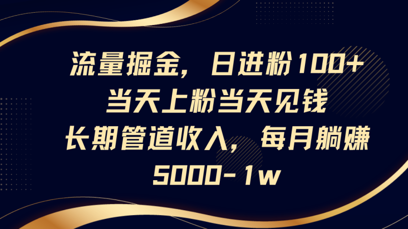 流量掘金，日进粉100+,当天上粉当天见钱，长期管道收入，每月躺赚5000-1w-老吴出海笔记