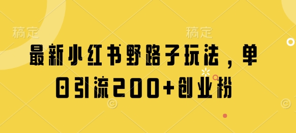 最新小红书野路子玩法，单日引流200+创业粉-老吴出海笔记