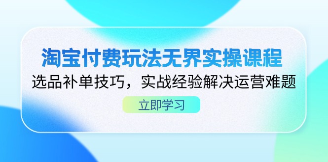 淘宝付费玩法无界实操课程,选品补单技巧,实战经验解决运营难题-老吴出海笔记