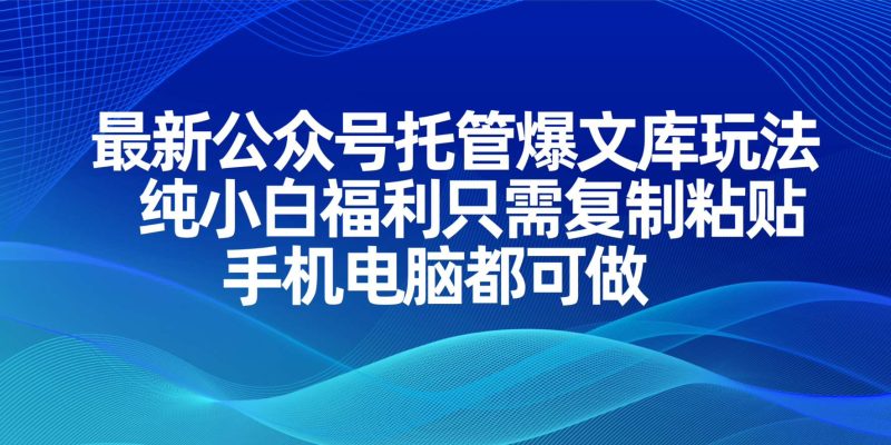 最新公众号托管爆文库玩法，纯小白福利只需复制粘贴，手机电脑都可做-老吴出海笔记