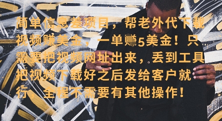 零门槛挣美金,海外视频代下服务,单笔收益40+,小白也能轻松上手-老吴出海笔记