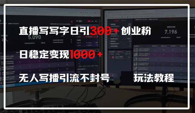 直播写写字日引300+创业粉，日稳定变现600+无人写播引流不封号，玩法教程-老吴出海笔记