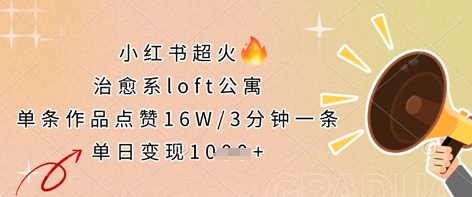 小红书超火的治愈系loft公寓,单条作品点赞16W,3分钟一条,单日变现数张-老吴出海笔记