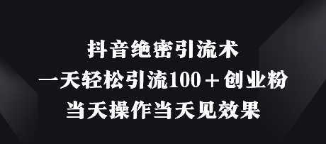 抖音绝密引流术,一天轻松引流100+创业粉,当天操作当天见效果-老吴出海笔记