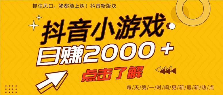 抖音小游戏，最新风口项目，亲测单游戏2000+感兴趣点击了解。-老吴出海笔记