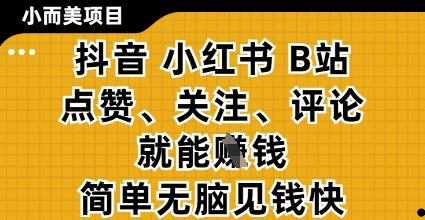 小而美的项目,抖音小红书B站视频点赞、关注、评论就能挣钱,简单无脑立见收益,妥妥的零撸项目【揭秘】-老吴出海笔记