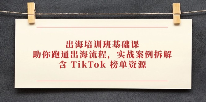 出海培训班基础课，助你跑通出海流程，实战案例拆解，含 TikTok 榜单资源-老吴出海笔记