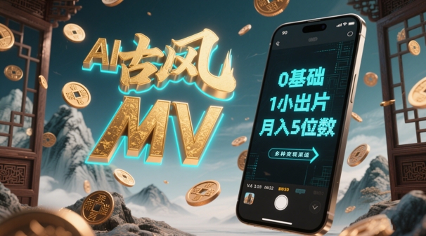 AI一键生成古风音乐MV，0剪辑基础1小时出片，多种变现渠道，一部手机月入5位数-老吴出海笔记