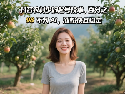 抖音农村少妇起号技术，百分之98不判AI，涨粉快且稳定-老吴出海笔记