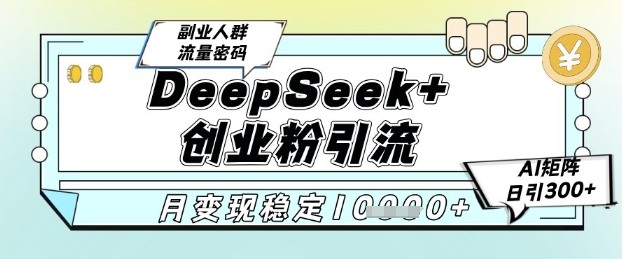 DeepSeek+创业粉精准引流,全新分享课4.0玩法,AI矩阵日引300+,多种变现方式,稳定月入1W-老吴出海笔记