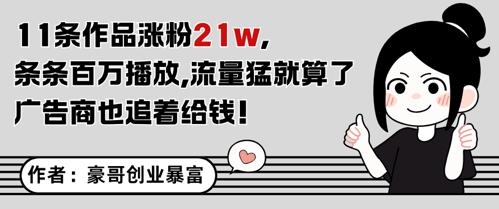 11条作品涨粉21W,条条百W播放,流量猛就算了,广告商也追着给钱-老吴出海笔记