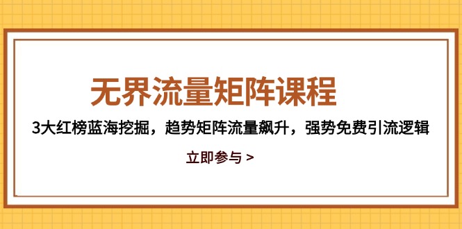 无界流量矩阵课程，3大红榜蓝海挖掘，趋势矩阵流量飙升，强势免费引流逻辑-老吴出海笔记