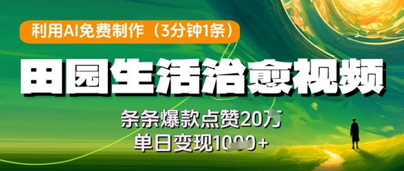 利用AI免费制作田园生活治愈视频,条条爆款点赞20W,单日变现几张-老吴出海笔记