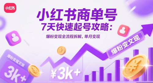 小红书商单号7天快速起号攻略:爆粉变现全流程拆解,单月变现3k+-老吴出海笔记