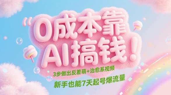 0成本靠AI搞钱!3步做出反差萌+治愈系视频,新手也能7天起号爆流量-老吴出海笔记