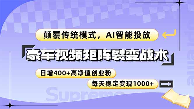豪车视频矩阵裂变战术,颠覆传统模式,AI智能投放,日增400+高净值创业…-老吴出海笔记