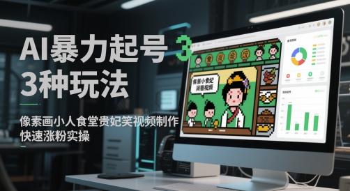 AI暴力起号3种玩法，像素画小人食堂贵妃搞笑视频制作，快速涨粉实操-老吴出海笔记
