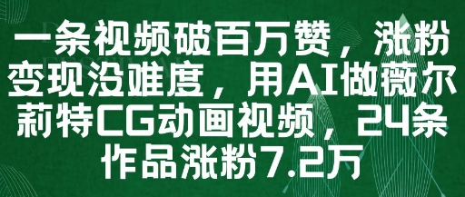 一条视频破百万赞,涨粉变现没难度,用AI做薇尔莉特CG动画视频,24条作品涨粉7.2W-老吴出海笔记