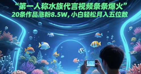 第一人称水族代言视频条条爆火,20条作品涨粉8.5W,小白轻松月入五位数-老吴出海笔记