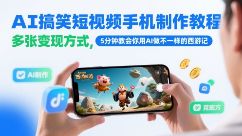 AI搞笑短视频手机制作教程,多张变现方式,5分钟教会你用AI做不一样的西游记-老吴出海笔记